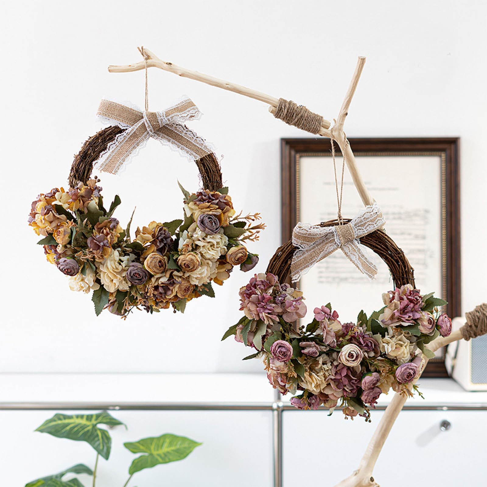 Türkranz Frühling/Herbst, 30cm Rose Kranz Fälschte Blumen Ganzjährig Verwendbar, Haustür Wand Deko Künstliche Pflanzen für Tür Hochzeit Heimdekoration (Orange Kaffee)