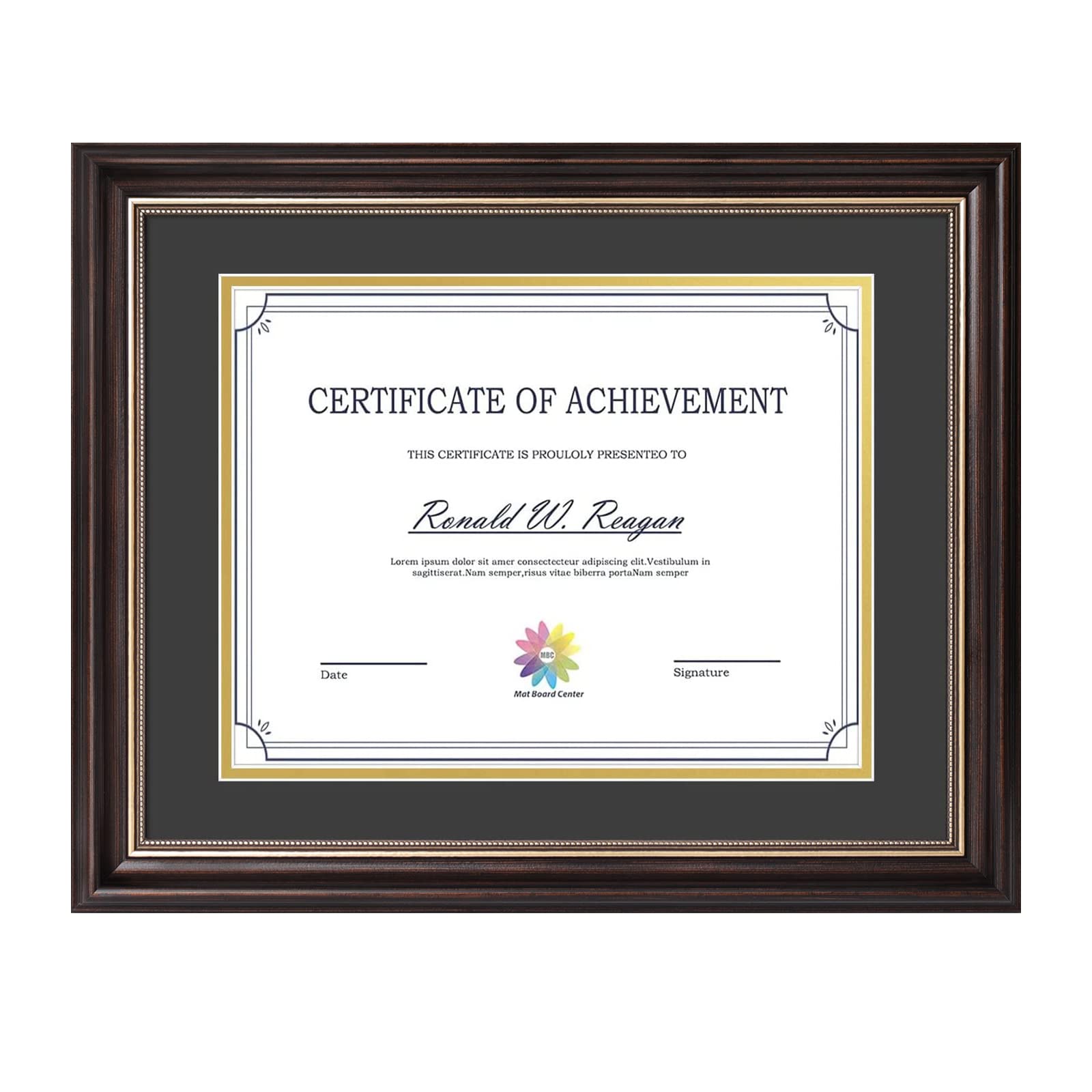 MBC MAT BOARD CENTERMBC MAT BOARD CENTER, 11x14 Picture Frame for 8.5x11 Diploma/Certificate/Degree, Wall Mount Display, Tempered Glass, Brown/Ornate Gold (1 Pack)