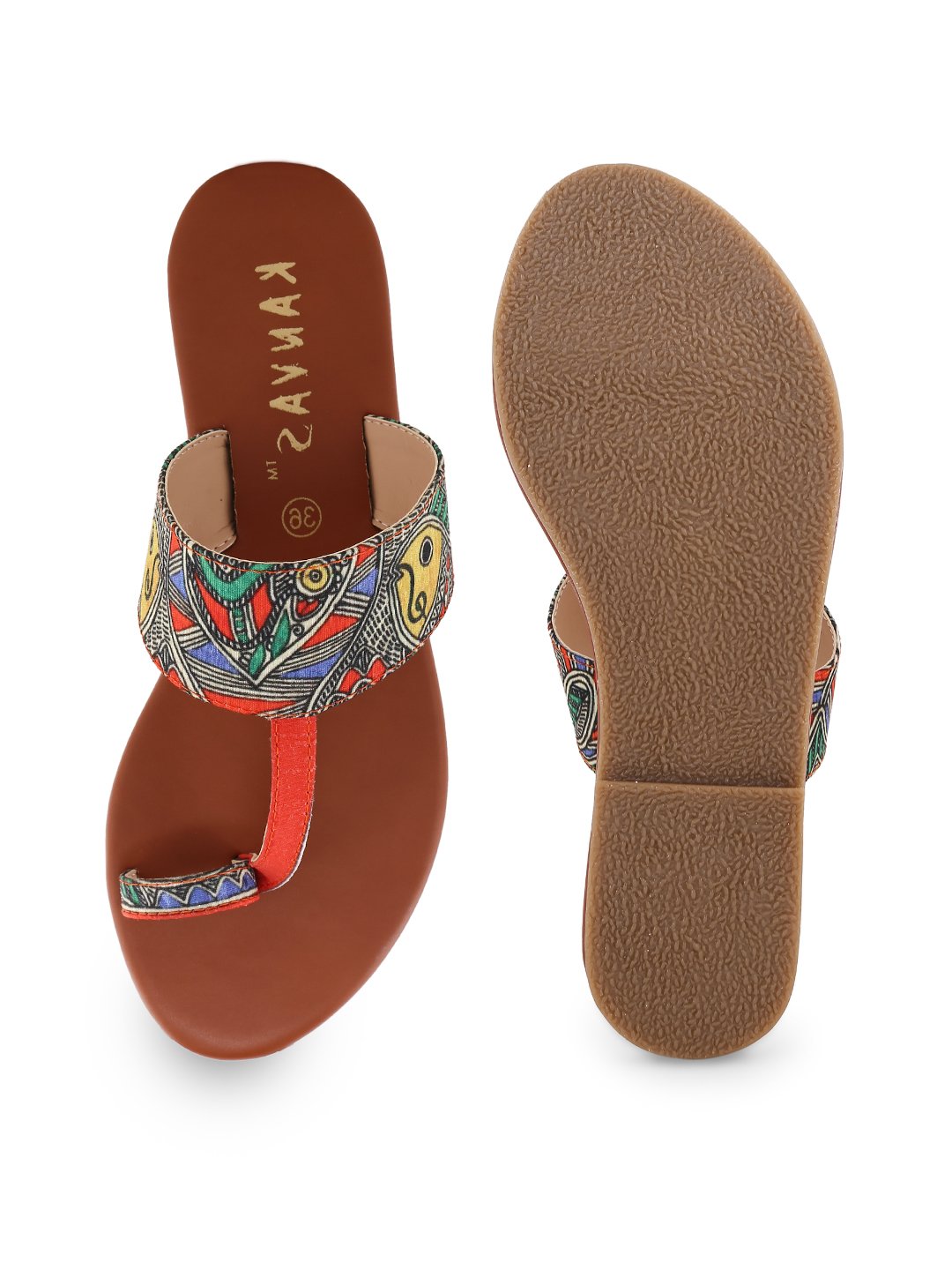 Kanvas Stylish Orange Madhubani Print Kolhapuris Chappal For Women | | Flat Fashion Sandals & Ethnic Slippers for Girls| Ladies Ethnic Kolhapuri Chappals for Party & Occasions (B0D1V3ZP8H) Amazon Price History, Amazon Price Tracker