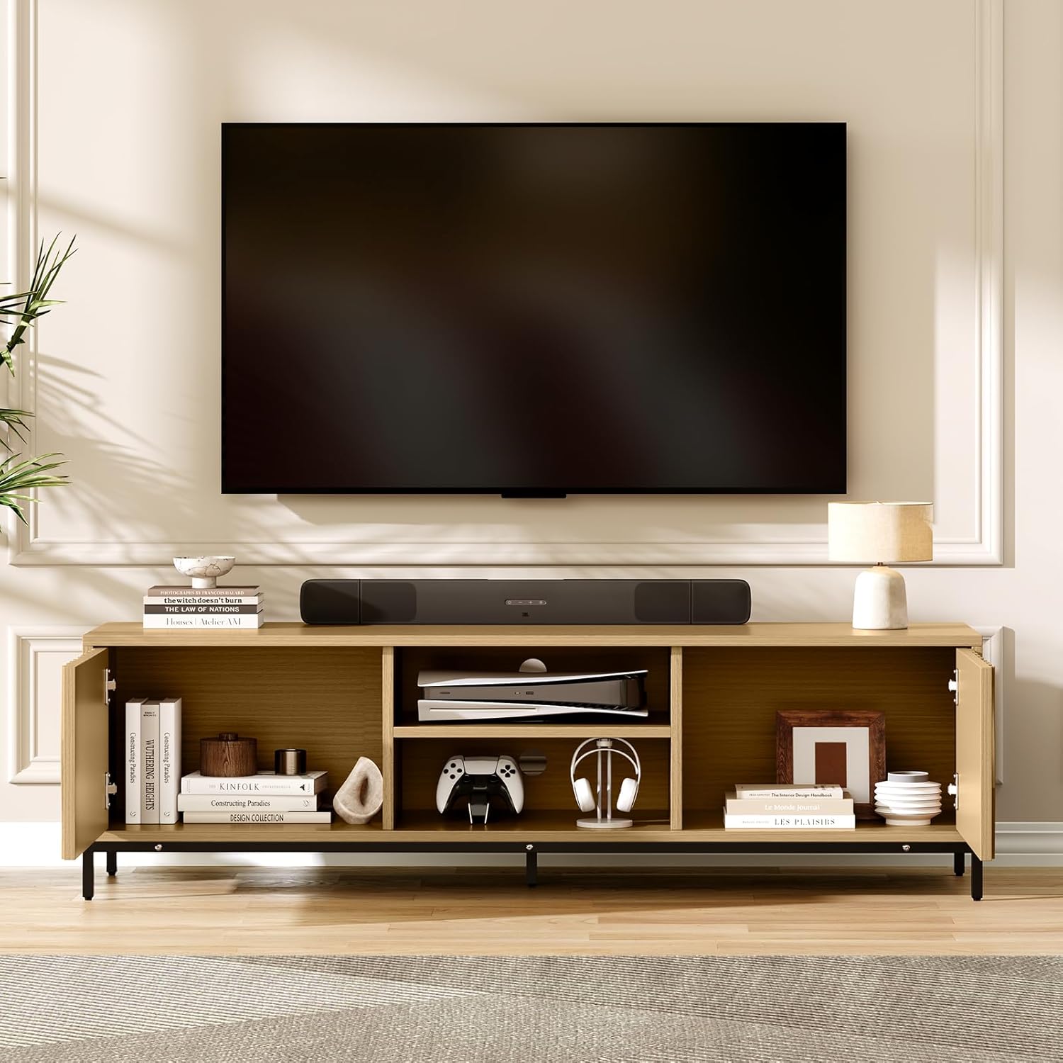 59” TV Stand for 50/55/65 Inch TV,Entertainment Center with Storage Cabinet,Modern TV Console for Living Room and Bedroom
