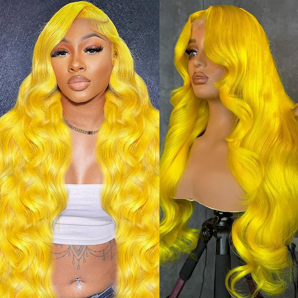 Amazon.com : Boumon Yellow Lace Front Wig Human Hair 200  display picture 1