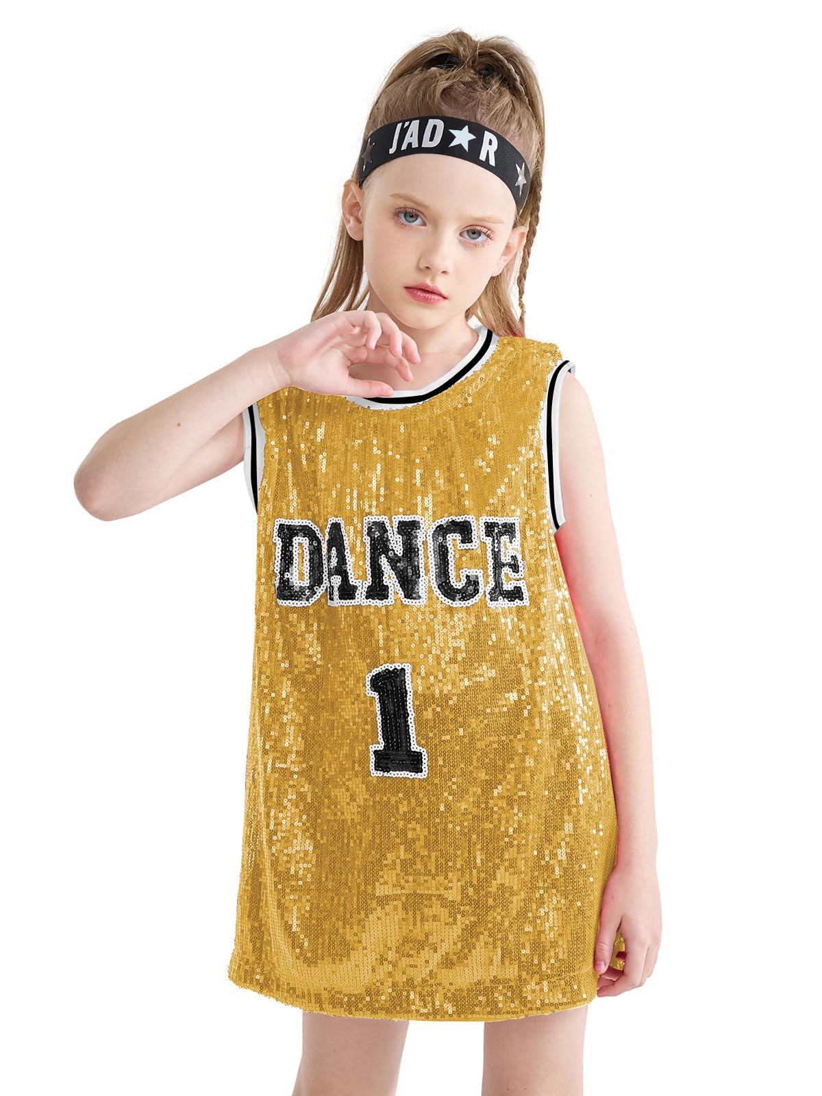 LOLANTA Costume de Danse à Paillettes pour Filles, Vêtements de Danse Hip Hop Jazz, Robe sans Manches à Paillettes Robe Débardeur