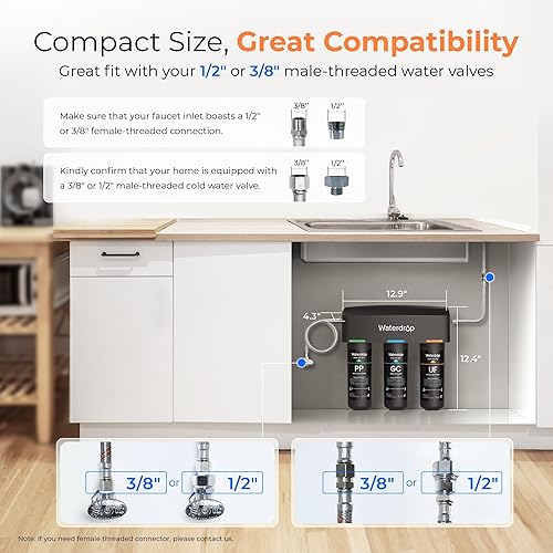 Miniatura 6 de Waterdrop WD-TSA-UF 0.01 μm Filtro de agua ultrafiltración debajo del fregadero, Sistema de filtración de agua debajo del fregadero de 9 etapas,