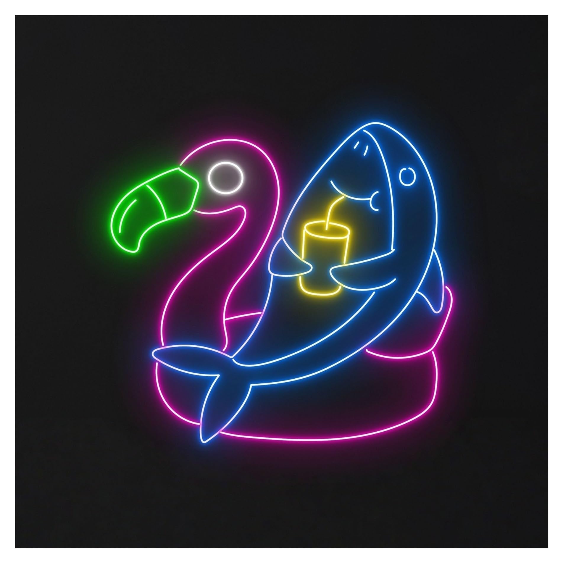 Hanging Art Neon Signs Flamingo Pool Float Neon Sign Shark Drinking LED Light Dimmable For Business Party Shop Room Wall Decor Dimmable Lamp 58cm