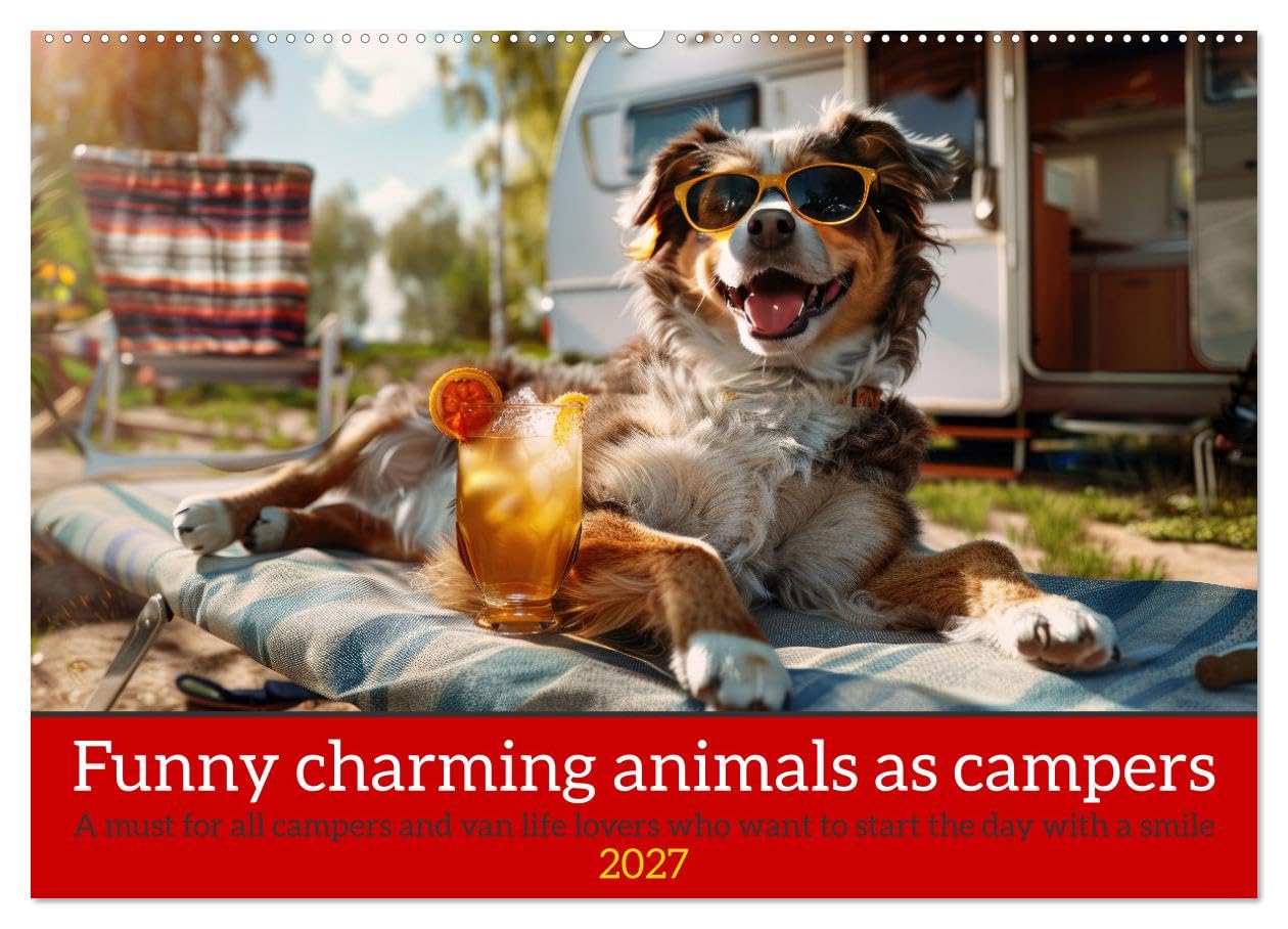 Funny charming animals as campers (Wall Calendar 2027 DIN A2 landscape), CALVENDO 12 Month Wall Calendar: Funny animals enjoy the camper lifestyle with humorous slogans