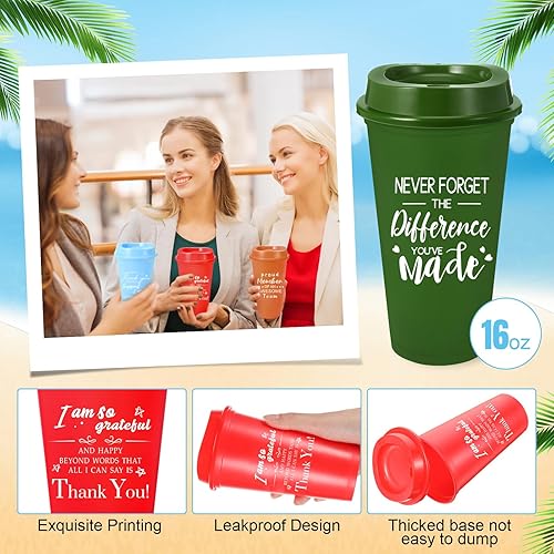 Miniatura 3 de 45 vasos de plástico inspiradores de 16 onzas con tapas, regalos de agradecimiento para empleados, con llaveros y bolsas para el equipo de