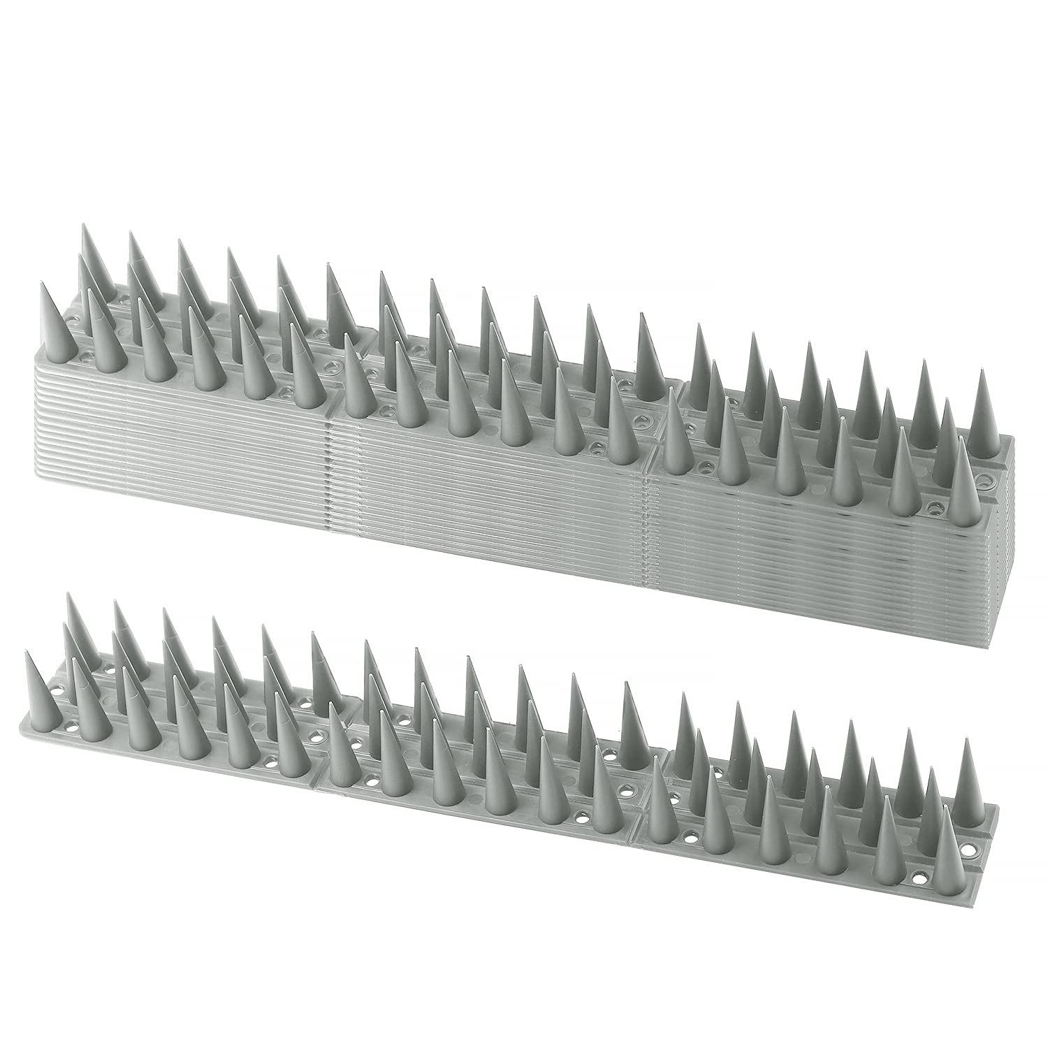 EXLECO 14 Pcs Pinchos para Defensa de Pájaros 33 * 4.5 * 3.5 cm 3 Filas Sistema de Anti-Aves de Animales, para Gatos, Gorriones, Martas, Palomas, Cercas, Ventanas, Techos | Gris | Avanzado