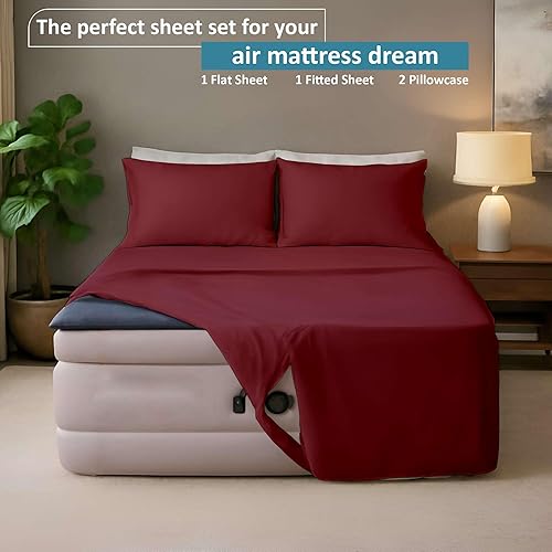 Miniatura 3 de Ready To Rest Twin Size Air Mattress Sheet Set - Fits 18in to 24in Pillow Top - for Guests, Camping, RVs, Includes 2 Pillowcase, 1 Flat Sheet & 1