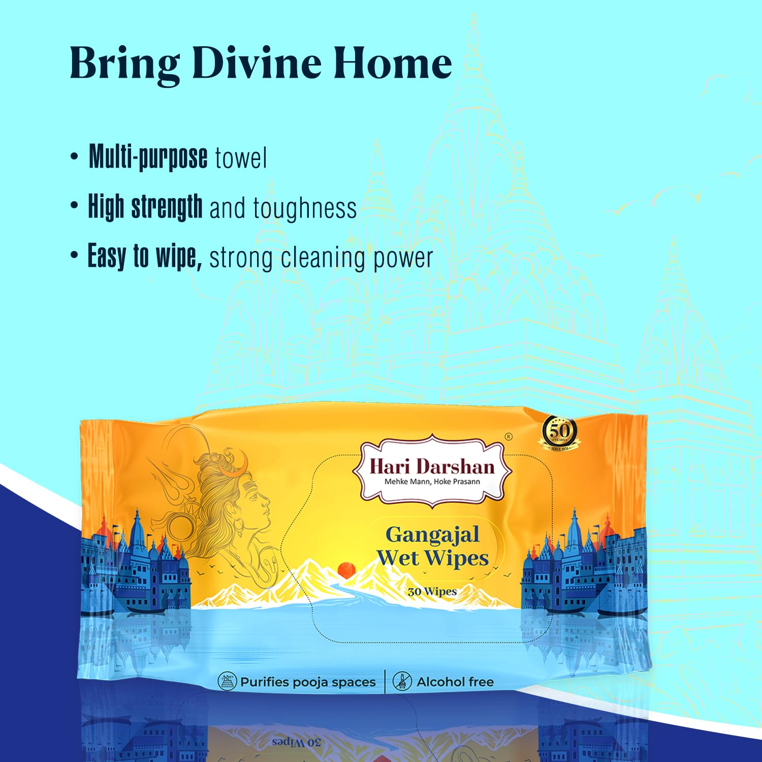Hari Darshan Gangajal Wet Wipes for Pooja & Rituals | Pack of 2 (30 Wipes Each) | Alcohol-Free, Germ Protection, Fast-Drying | Purifying Wipes with Ganga Water | Multipurpose Use | Fresh Scent 4