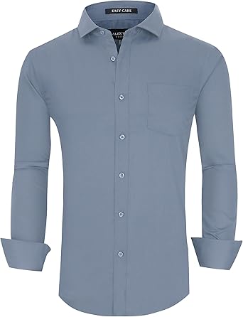 Alex Vando Mens Bamboo Dress Shirts Wrinkle Free Regular Fit Stretch Button Down Shirt