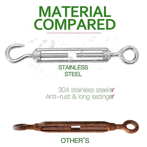 Miniatura 8 de Tensor de ojo y ojo M6, tensor de acero inoxidable 304 resistente tensión de cuerda de alambre 5 PC