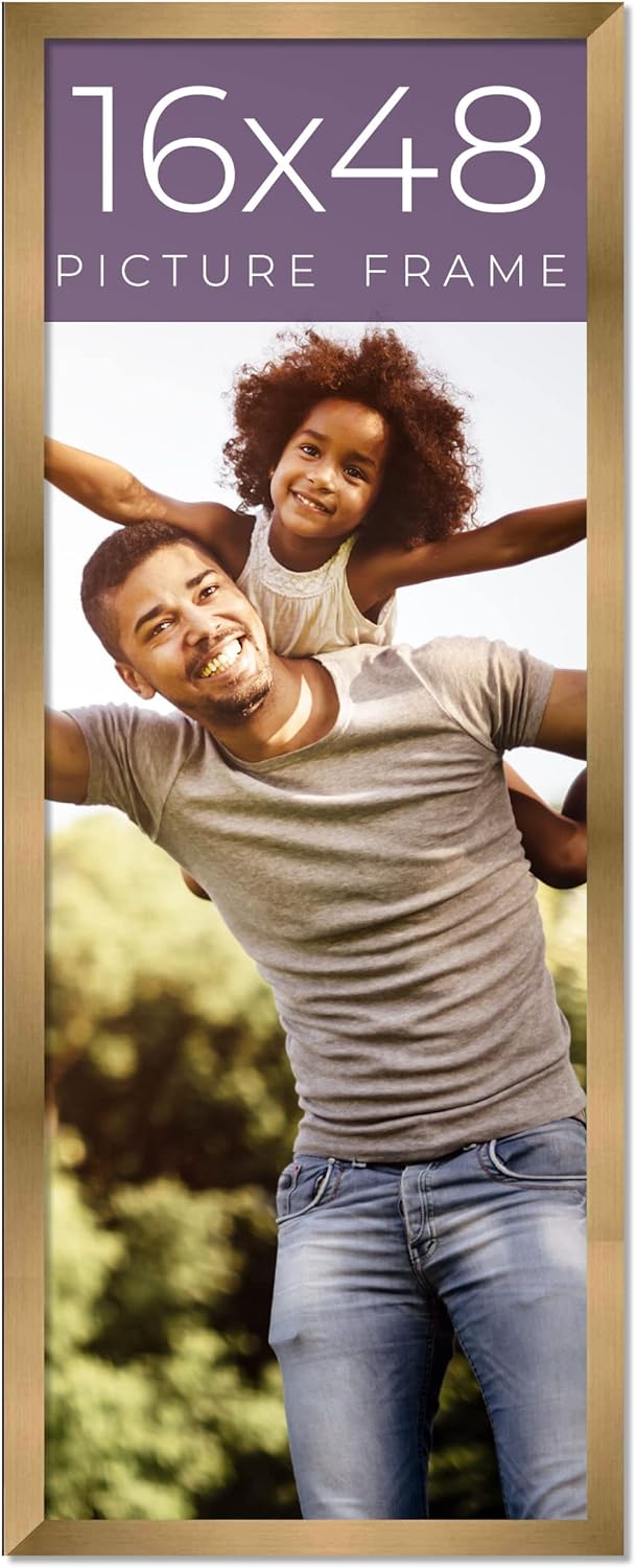 16x48 Frame Gold Bronze Solid Wood Picture Frame Width 0.75 Inches | Interior Frame Depth 0.5 Inches | Complete with UV Acrylic Plexiglass, Foam Board Backing & Hanging Hardware
