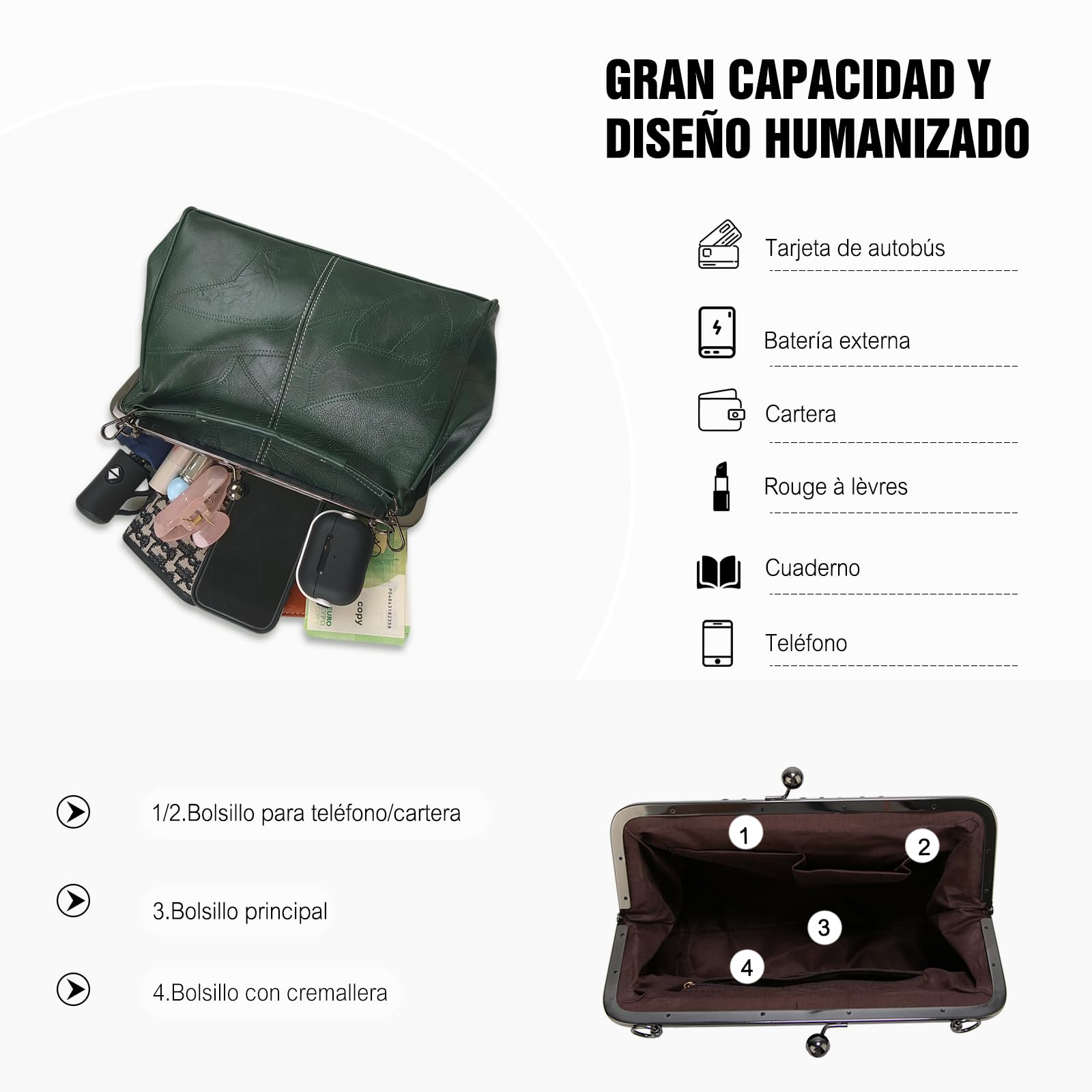 FANDARE Bolsos de Mujer Bandolera PU Cuero Bolsos de Mensajero Conmutar Bolso Hombro Cruzado Gran Capacidad pequeño niña Mano Señora Crossbody Bag para Viaje Trabajo Escuela Compras