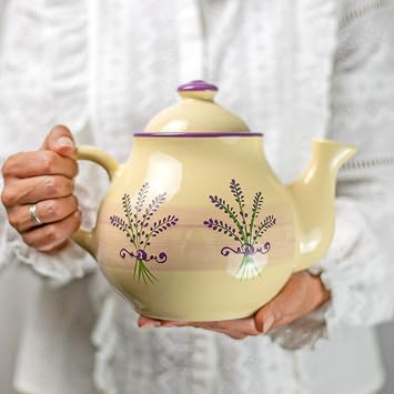 City to Cottage Ceramic 60 oz Teapot, Large Tea Pot for Bloomig and Loose Tea Leaf, Handcrafted Premium Teaware, Cream Lavender Floral Tea Pot for 6-8 Cups Serving Tea, Teapot for Tea Lovers
