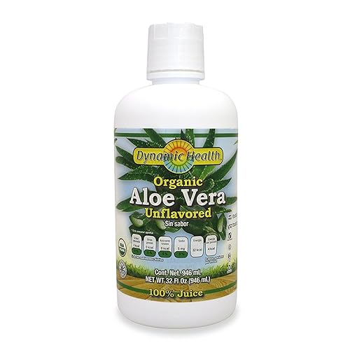 Dynamic Health Jugo de aloe vera orgánico, sin aditivos, apoyo digestivo, suplemento antioxidante, vegano, sin gluten, sin OMG, 32 onzas líquidas