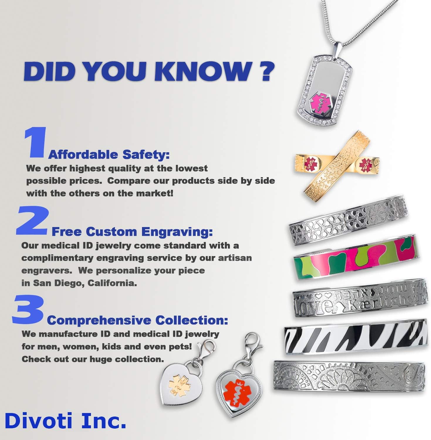 Divoti Custom Laser Engraved Urban Medical Alert Bracelet for Men | Allergy ID Bracelet with Red Caduceus | Box Chain with Secure Lobster Claw Lock | Hypoallergenic, Adjustable (fits up to 8.5")