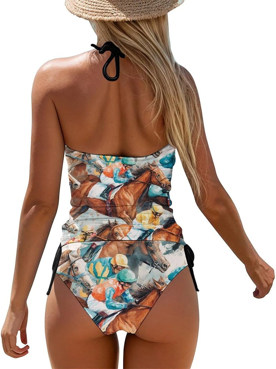 Horse Race Jockeys Women Tankini 2 Piece Swim Bathing Suits | tummy control,high neck top with bottom,swimwear,swimsuits