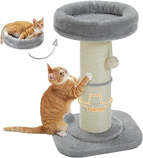 PAWZ Road Katzenkratzbaum, Hoher Kratzbaum für Indoor-Katzen mit Super Dickem Kratzbaum [Dia=14cm], Abnehmbares Flauschiges Katzenbett, Katzenkratzbaum mit Federball, Grau product image