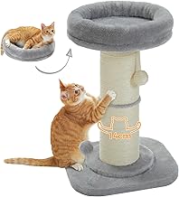 PAWZ Road Cat Scratching Post, High Scratching Post for Indoor Cats with Super Thick Scratching Post [Diameter = 14 cm], Removable Fluffy Cat Bed, Cat Scratching Post with Shuttlecock, Grey