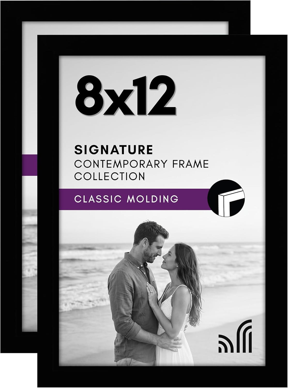 Americanflat 8x12 Picture Frame with Shatter-Resistant Glass - Set of 2 - Signature Collection - Gallery-Style Frames Made of Engineered Wood - Picture Frames for Tabletop and Wall Display - Black