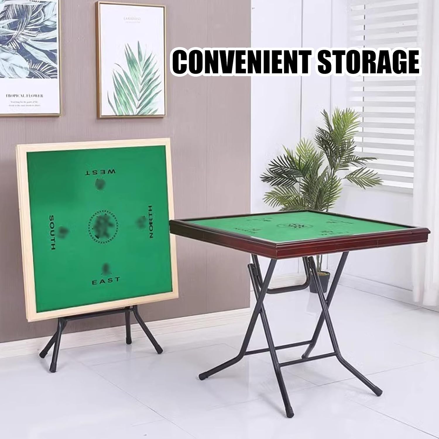 Folding Mahjong Table mah Jong Table Mahjong mat with Rules Foldable Square Drawer Wear-Resistant top Height 75cm for Playing Cards, and Board Games(Brown)