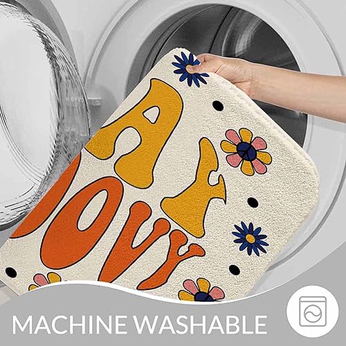 Miniatura 7 de Seventies - Alfombras retro de baño para baño, diseño de flores hippie en círculo, alfombra de baño de franela duradera para lavandería y decoración