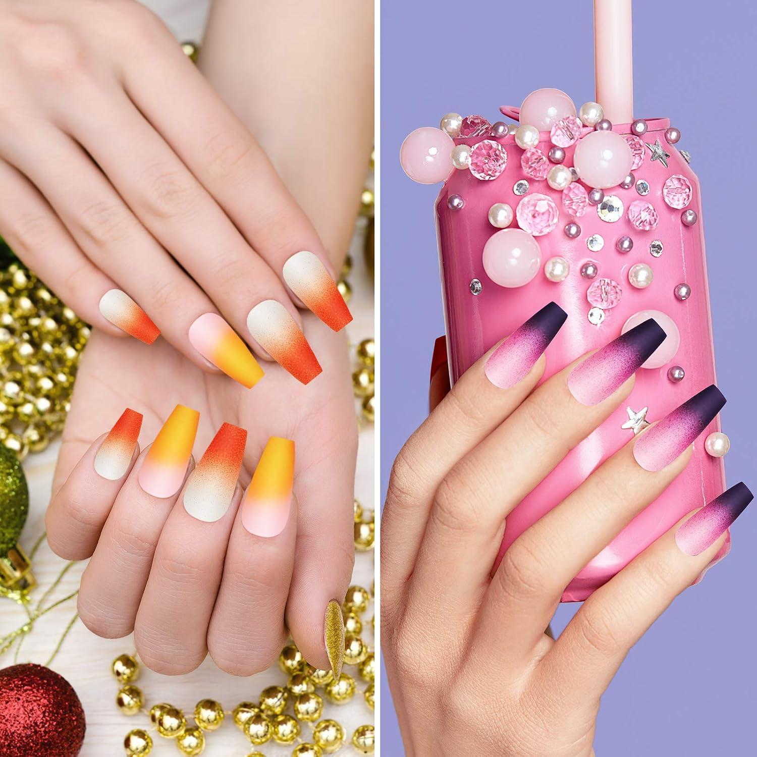 240 Pieces Extra Long Press on Nails Matte Ballerina Long Coffin Fake Nails Solid Color Artificial Nails Full Cover False Nails for Women Girls DIY Nail Art Nail Salon, 10 Colors (Gradient Color)