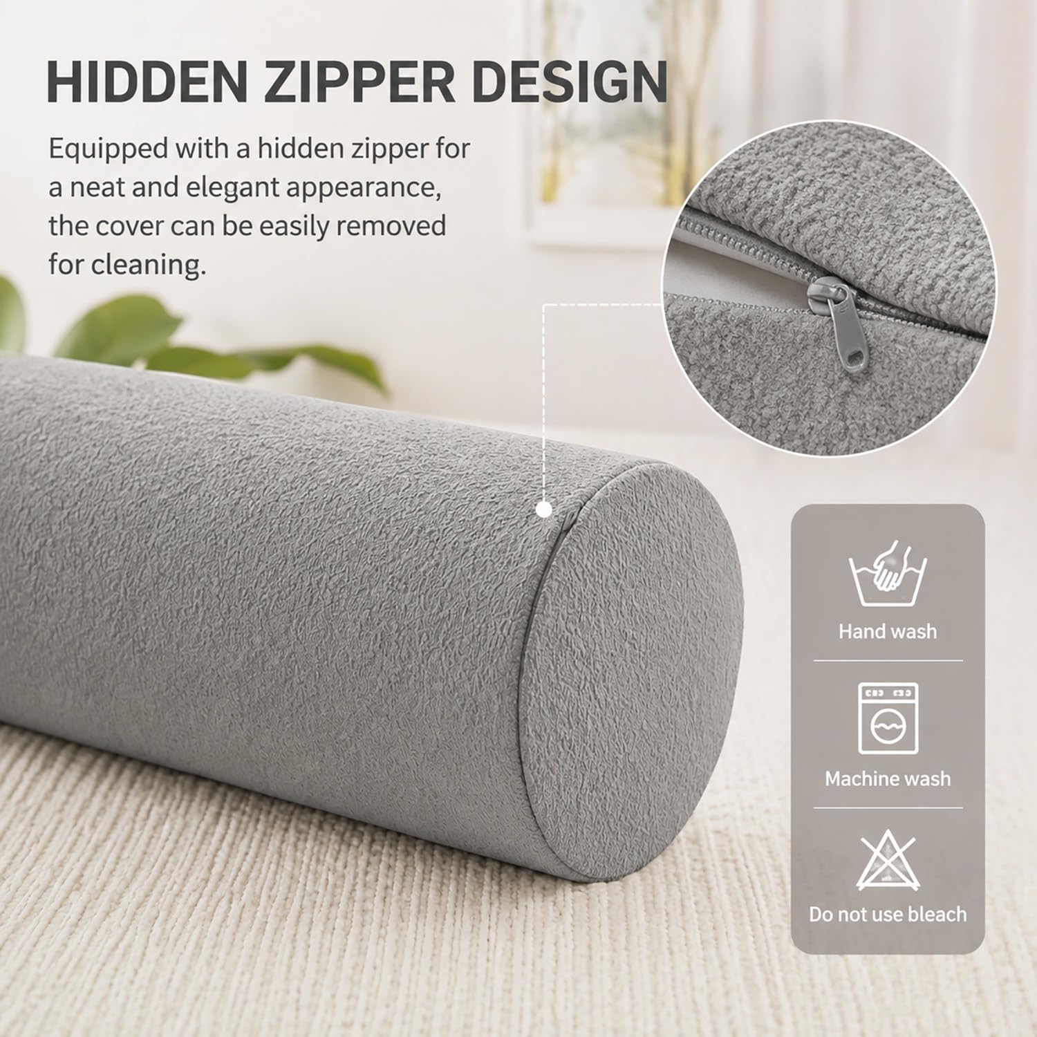 Almohada Cilíndrica Tubo Lavable 40/70cm Resistente a Las Salpicaduras