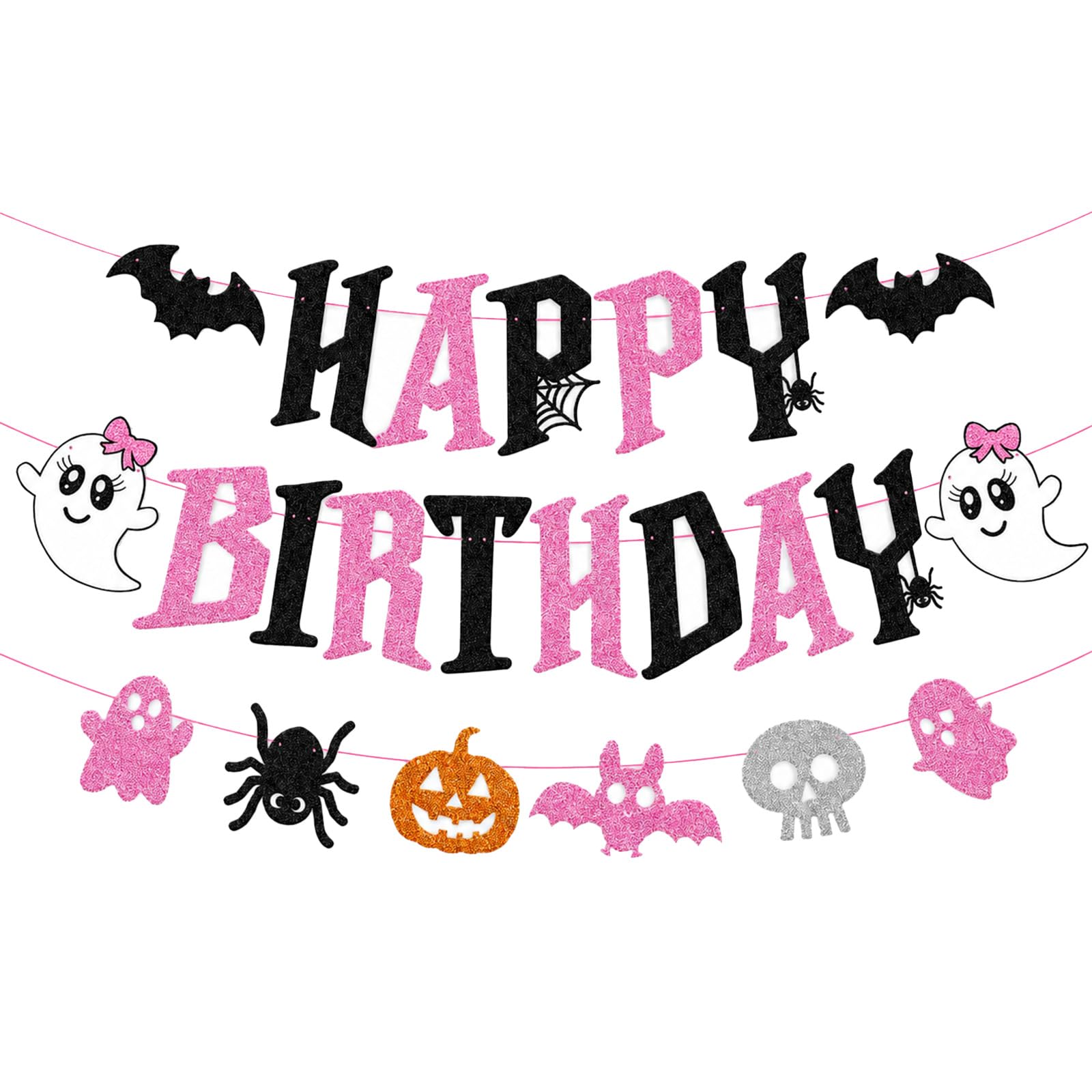 Halloween Happy Birthday Banner, Spooky Party Garland Decoration