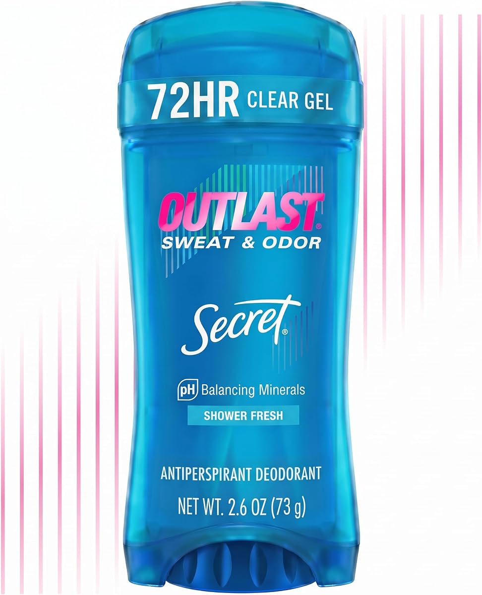 Outlast Antiperspirant Deodorant for Women, 72hr Sweat & Odor Protection, PH Balancing Minerals, Clear Gel, Shower Fresh Scent, 2.6 oz