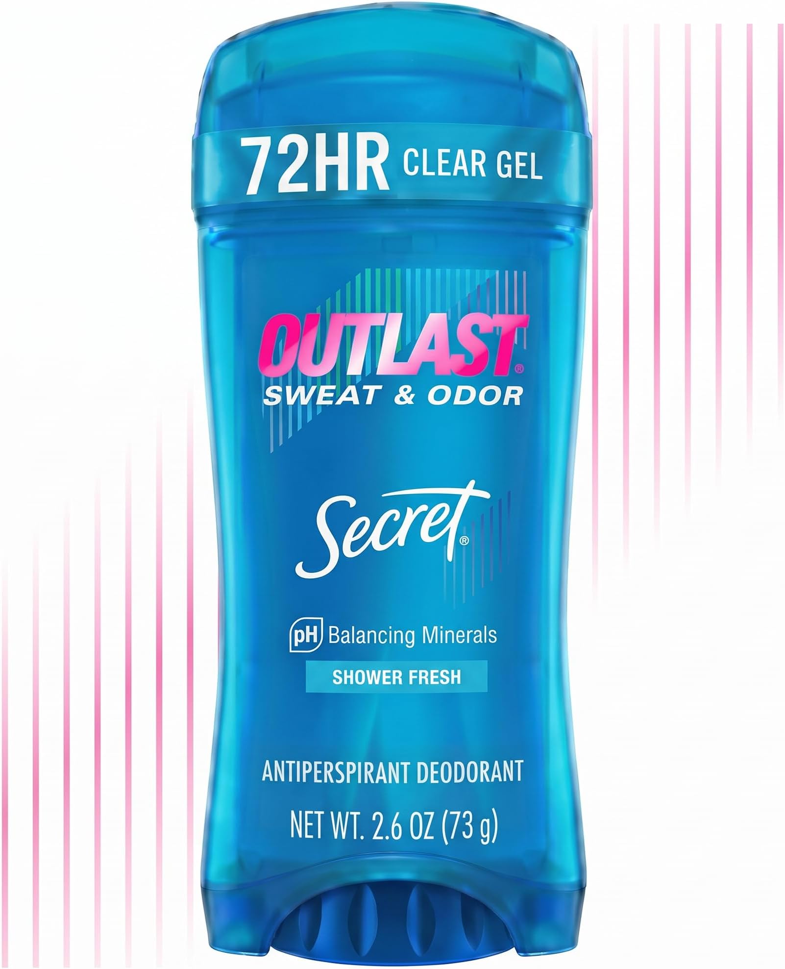 Secret Outlast Antiperspirant Deodorant for Women, 72hr Sweat & Odor Protection, PH Balancing Minerals, Clear Gel, Shower Fresh Scent, 2.6 oz