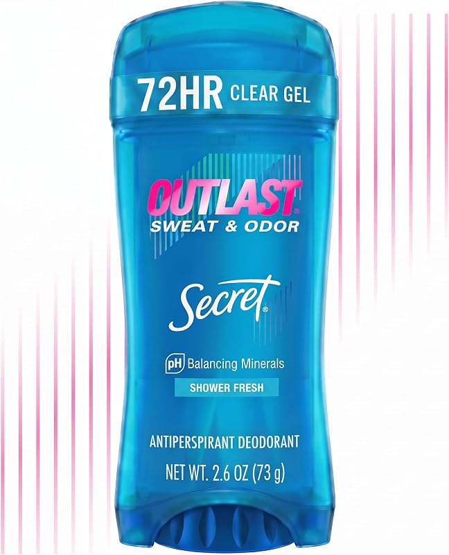 Desodorante antitranspirante Outlast para mujeres, protección contra el sudor y el olor durante 72 horas, minerales equilibrantes del PH, gel transparente, aroma fresco de ducha, 2.6 oz