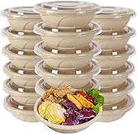 Vista 1 de JAYEEY Cuencos desechables redondos de 25 onzas con tapas, cuencos de papel de fibra de caña de azúcar, recipientes para alimentos, preparación