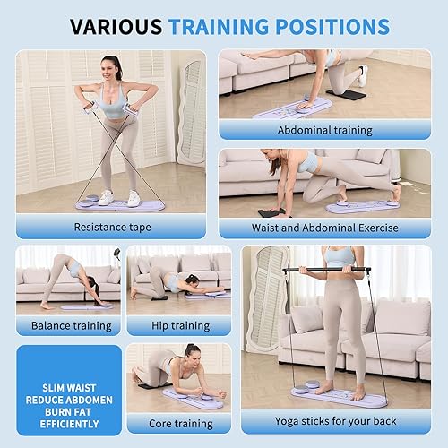 Miniatura 9 de Tabla de pilates, juego de reformador de pilates plegable, kit de pilates todo en uno para entrenamiento de núcleo. Equipo de pilates multifuncional