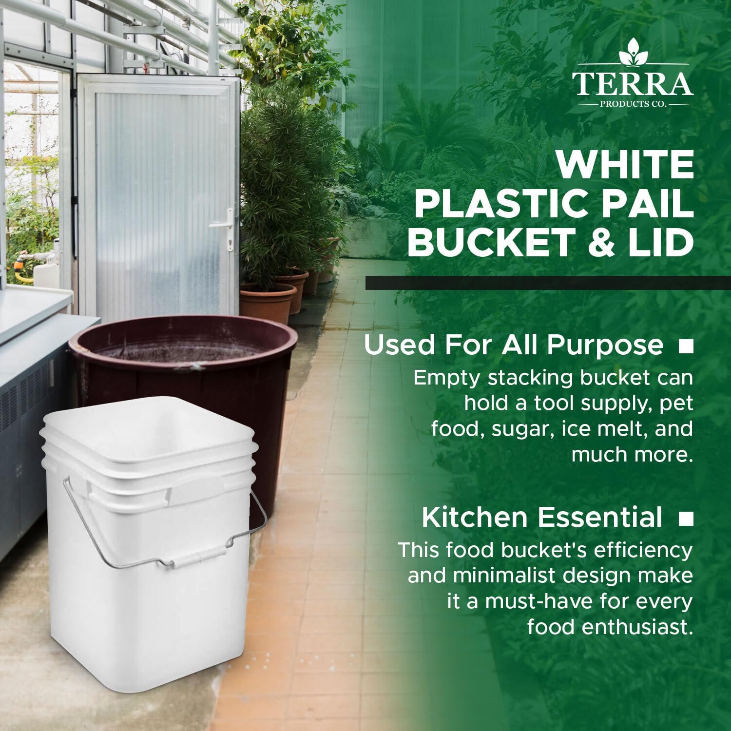 Terra Products Co. White Pails and Lids - Heavy Duty Buckets for Storage - Economical, Durable and Easy to Use (4Gallon 3Pack)