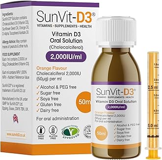Vitamin D3 2000IU Oral Solution - Vitamin D for Kids | Cholecalciferol Vitamin D Drops Baby | Supports Bone, Teeth, Muscle & Immune System (50ml Orange Flavor)