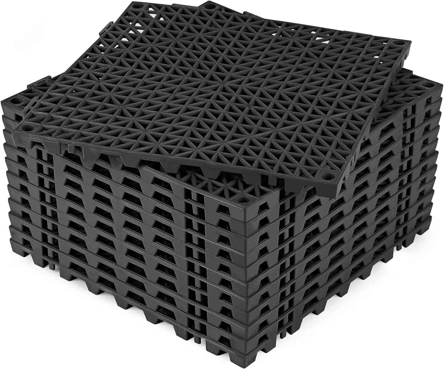 ToLanbbt Modular Interlocking Cushion 24P 11.8" x 11.8" Interlocking Rubber Floor Drain Holes Non-Slip Splicing Drainage Mats for Deck, Shower, Kitchen, Drain Pool, Sauna Bath, Indoor Outdoor (Black)