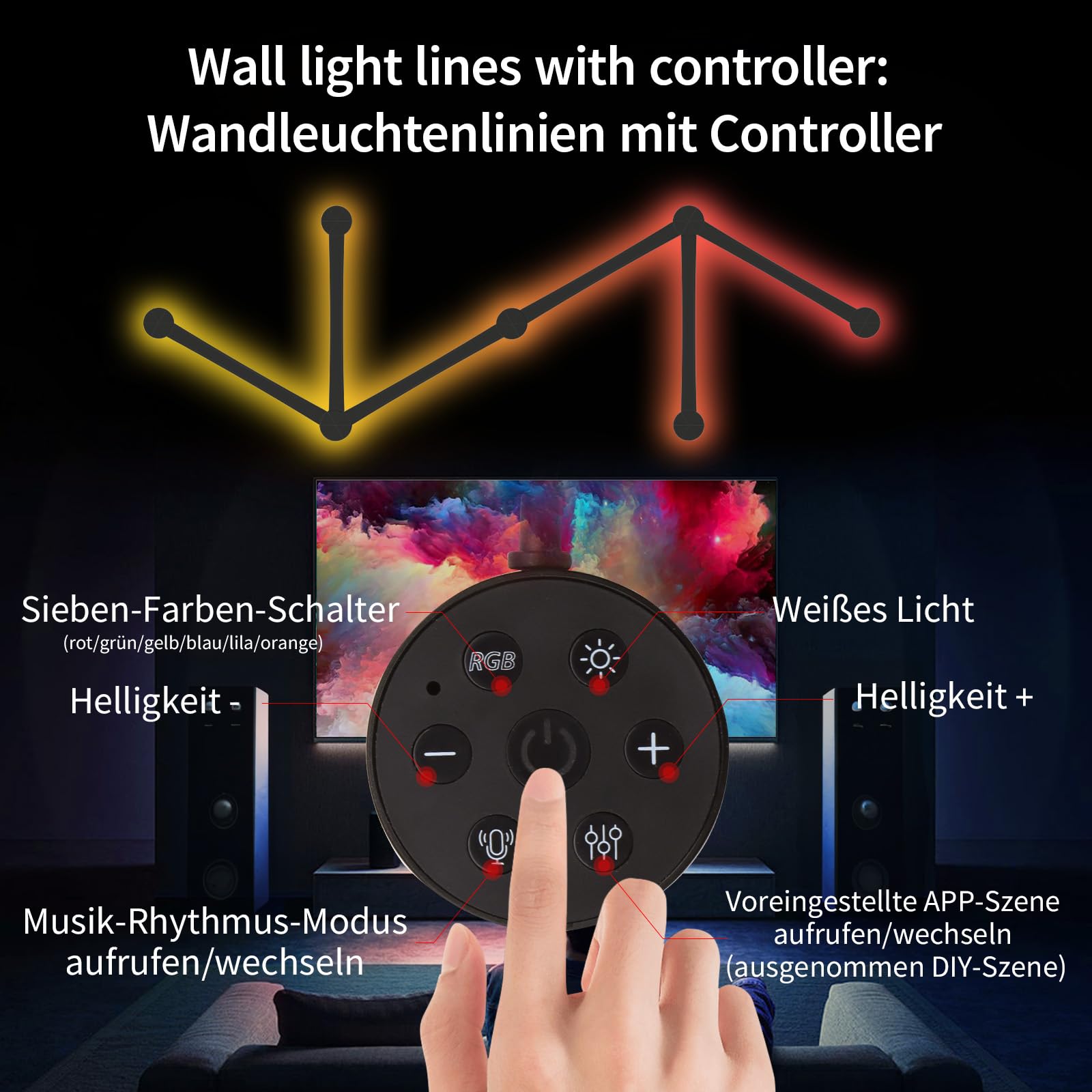 elice Luces de pared inteligentes Wi-Fi, 6 piezas, sincronización musical, multicolor, más de 40 escenas dinámicas, funciona con Alexa y el Asistente de Google, barra de luz LED para decoración del