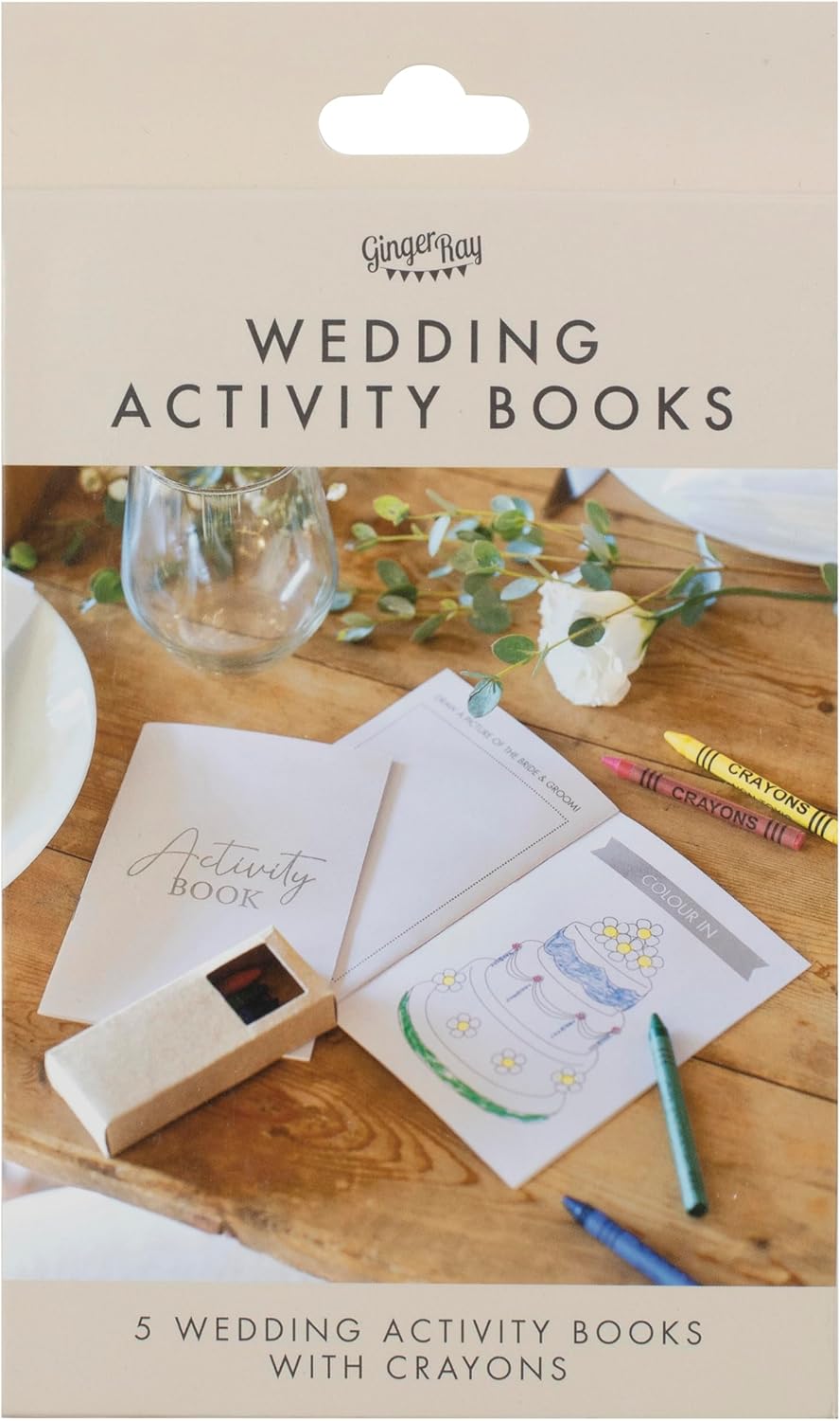 Ginger Ray Wedding Activity Books for Children with 20 Crayons 5 Pack, White