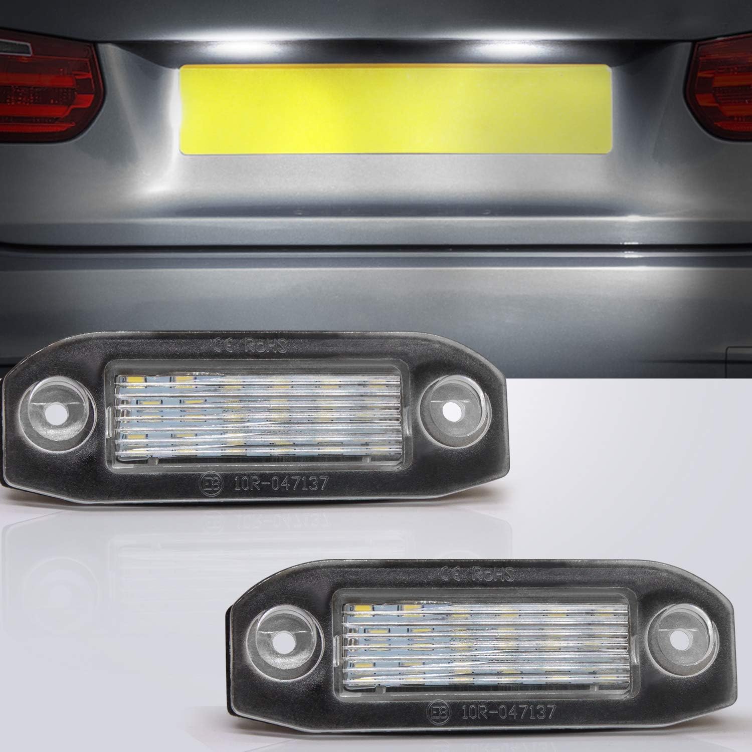 Biqing LED License Plate Light, YuanGu 18-SMD LED License Number Plate Light Car Lamp Replacement Accessories With