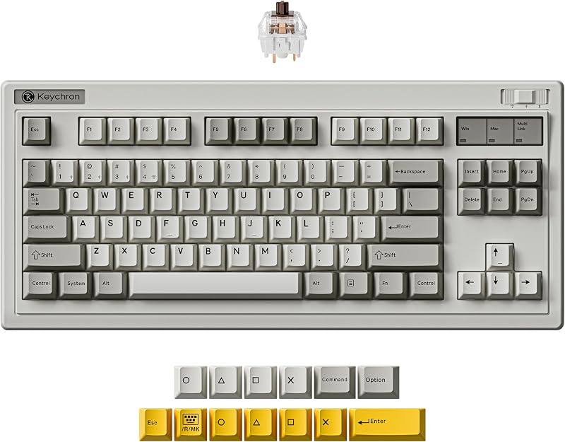 Teclado mecánico inalámbrico retro R3, interruptor marrón táctil RGB intercambiable en caliente TKL al 80%, modo triple QMK (2,4 GHz/Bluetooth/cableado), compatible con Mac PC Linux