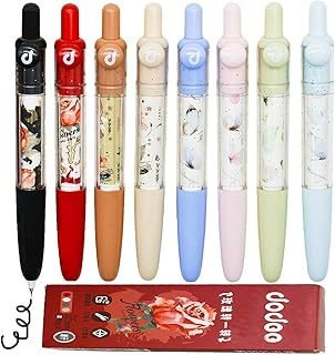 8 Pcs Retractable Butterfly and Rose Pens Small Pocket Gel Pens Pretty Flower Pens Short Fat Pen 0.5mm CS Nib Black Ink for Girls Women Purse Notebook School Office Party