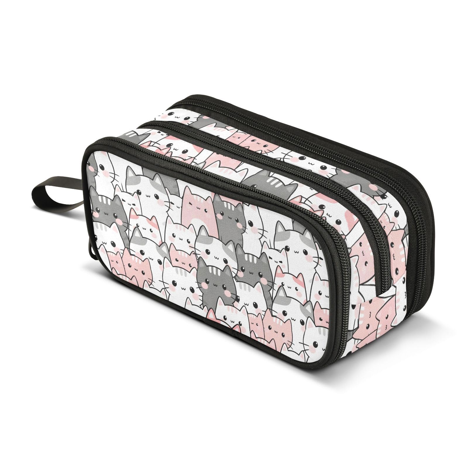 Mnsruu Cute Cats Grey Pink Pencil Case Boys Girls Pen Bag Large Capacity School Office Stationery Organizer Pencil Pouch Holder Zipper Kids Teens Adults