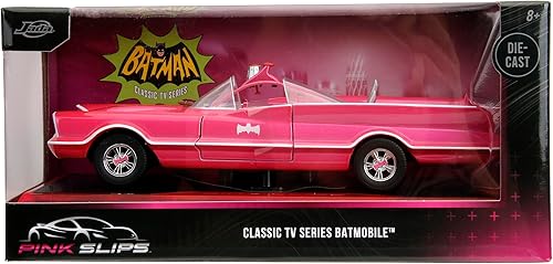 Miniatura 10 de Pink Slips W7 124 Classic TV Series Batmobile - Auto fundido a presión con base, juguetes para niños y adultos (rosa)