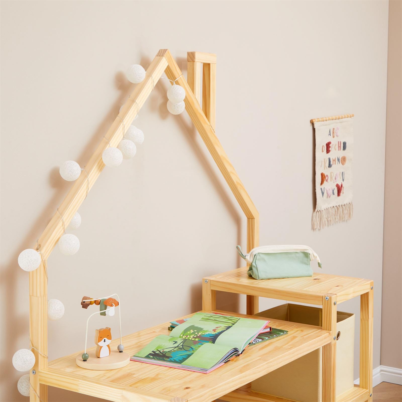 IDIMEX Bureau Enfant NIVIA en Forme de Maison en pin Massif, Bureau Chambre Enfant Bois, en pin Massif Coloris Naturel