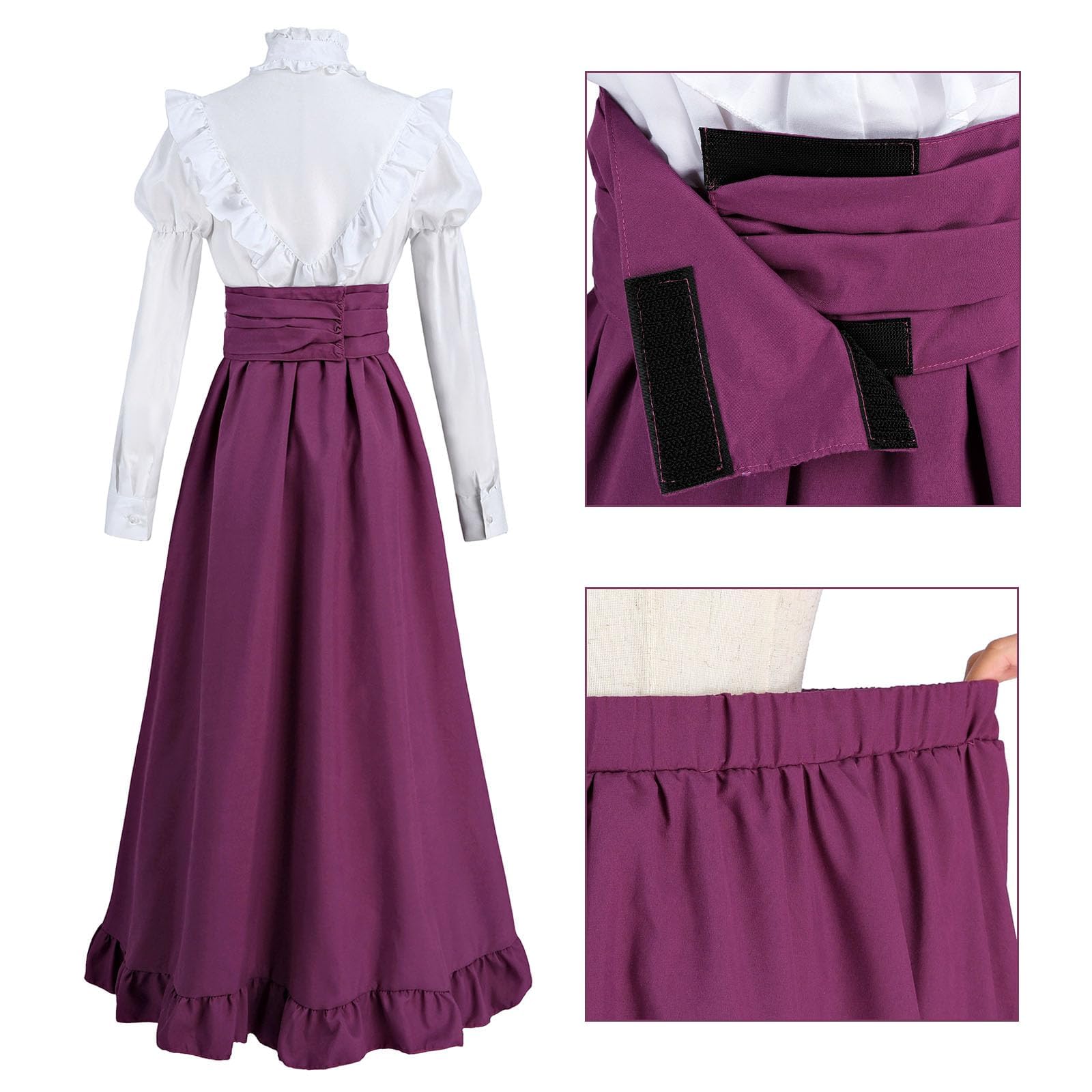 Fiamll Vêtements médiévaux pour femme - Robe de Renaissance médiévale - 2 pièces avec chemisier et jupes
