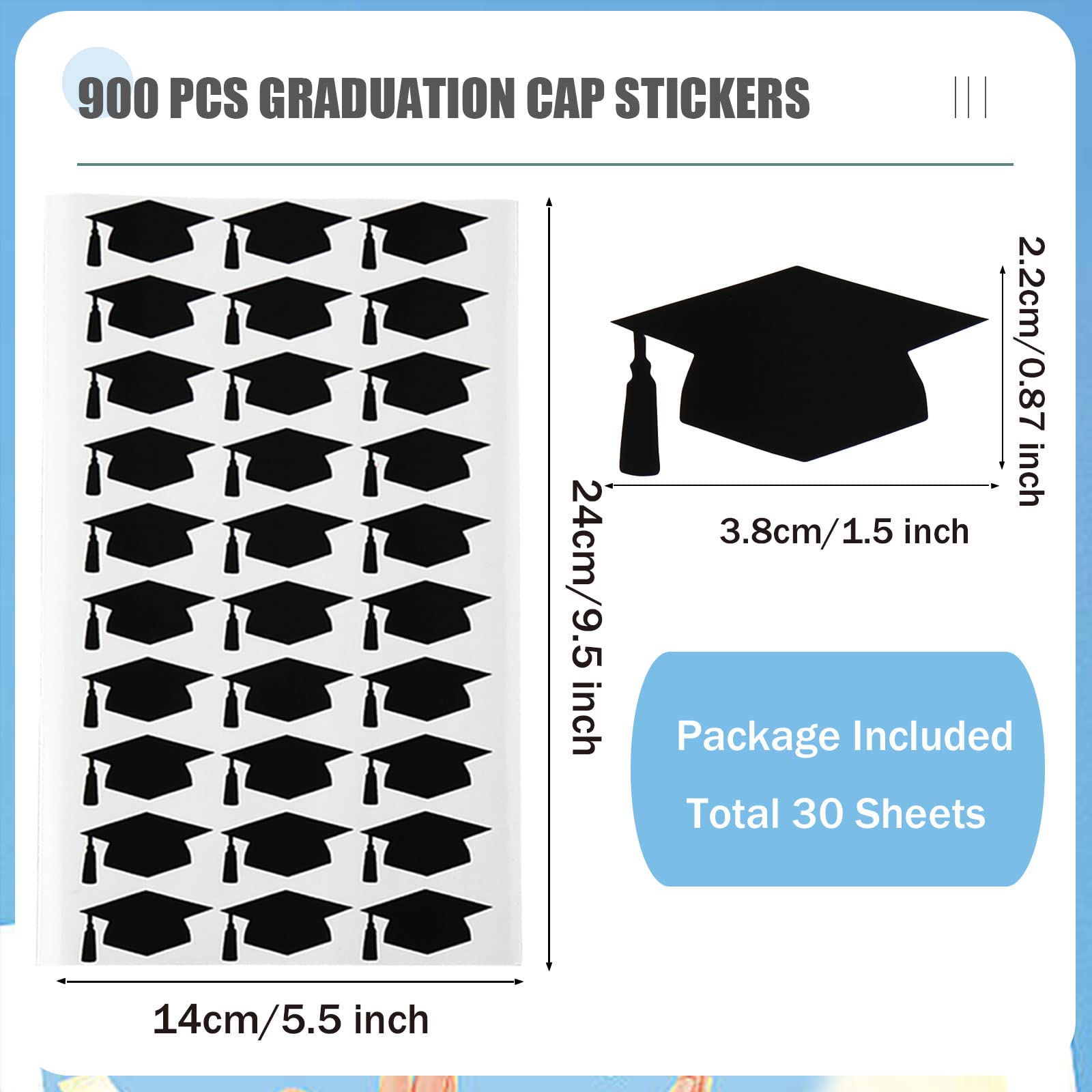 Snapklik.com : 900 Pcs Black Graduation Cap Sticker Black Graduation ...