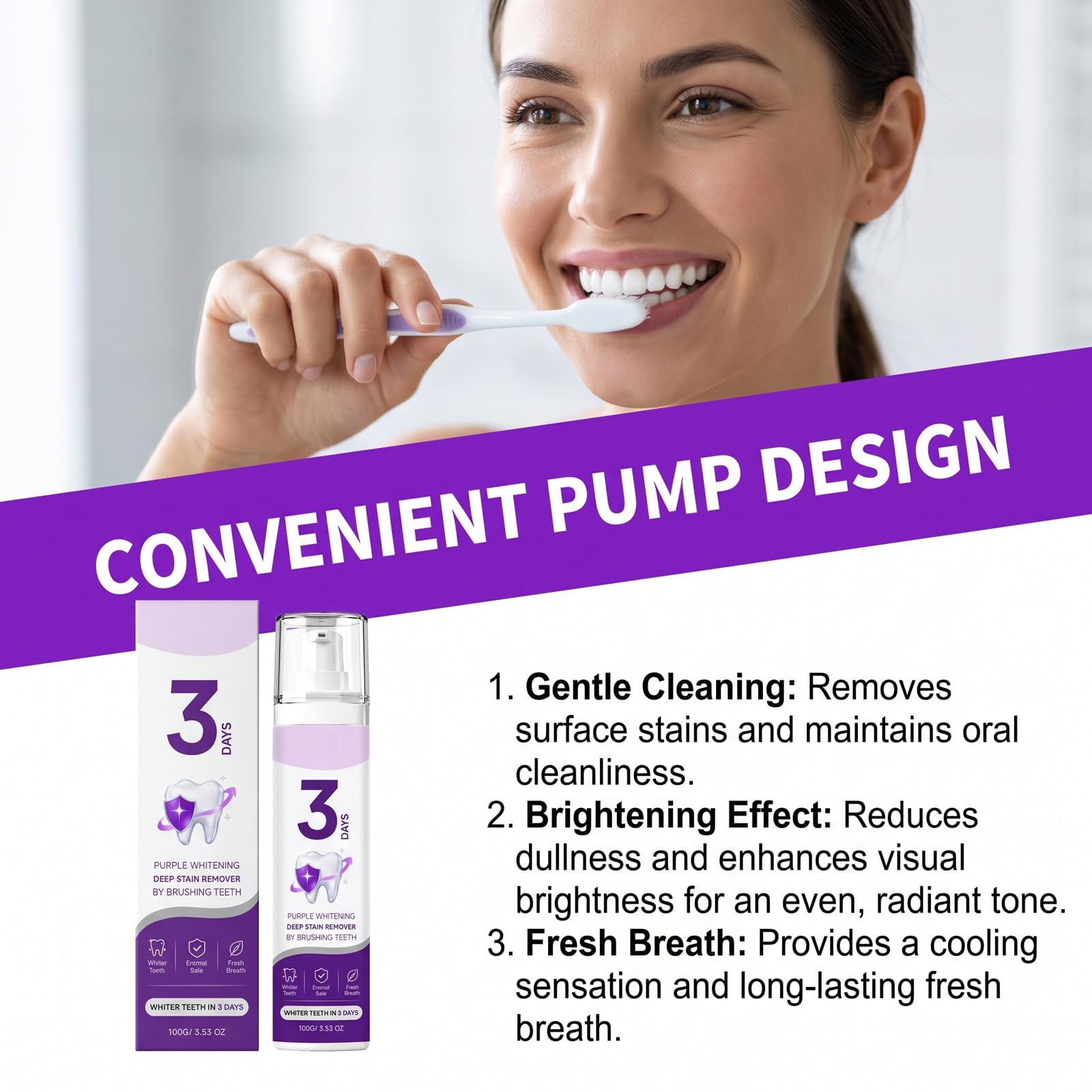 Purple Whitening - Dentifricio sbiancante, smalto rinforzante e alito fresco (4 pezzi) | Il dentifricio con colorazione viola dona un sorriso radioso, rimuove le macchie superficiali
