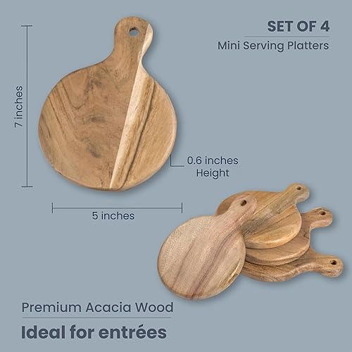 Miniatura 7 de The Fine Living Co. Set of 4 Small Appetizer Serving Plate, Walnut Charcuterie Boards, Acacia Small Round Board, Wood Tray, Mini Serving Board for