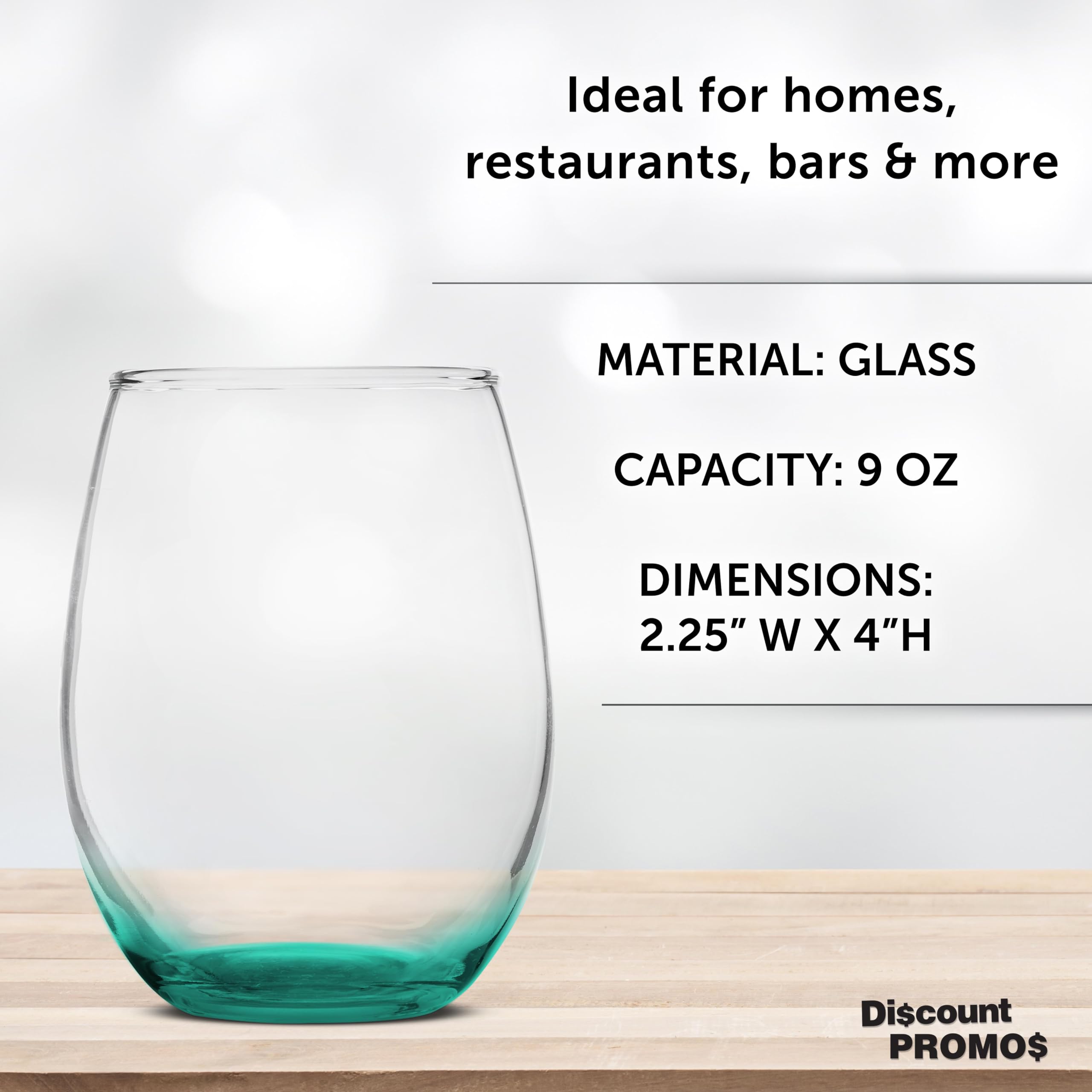 Amazon.com | DISCOUNT PROMOS Stemless Wine Glass 9 oz. Set of 10, Bulk Pack  - Great for Wedding Favors, Bachelorette Party and More - Green Bottom  Color: Wine Glasses